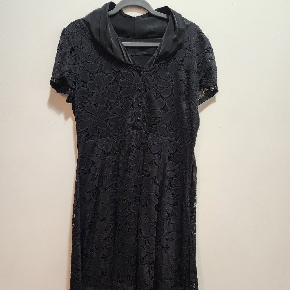Black Lace Overlay Knee Length Dress